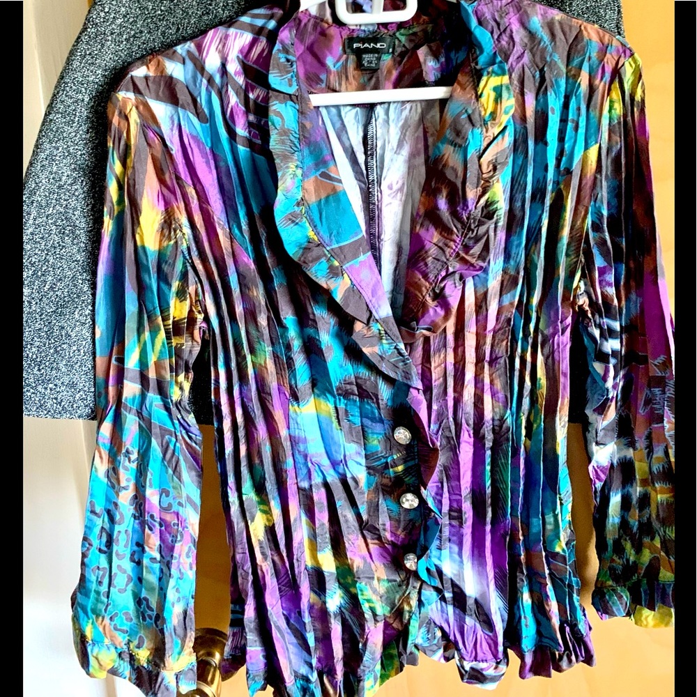 Piano Multicolored Blouse with Diamond Buttons